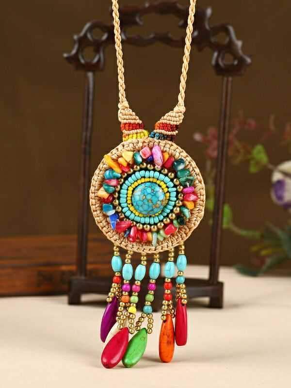 Hand-woven Folk Style Tibet Spike Long Necklace