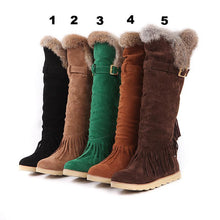 Load image into Gallery viewer, Flat high boots round fringed frosted casual snow boots large size women s boots
