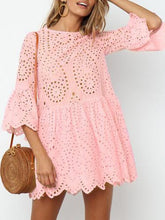 Load image into Gallery viewer, Summer Lace Splice Solid Color Mini Dress
