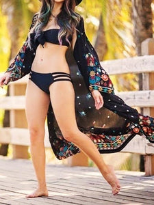 2018 New Print Chiffon Beach Long Bikini Cover Up