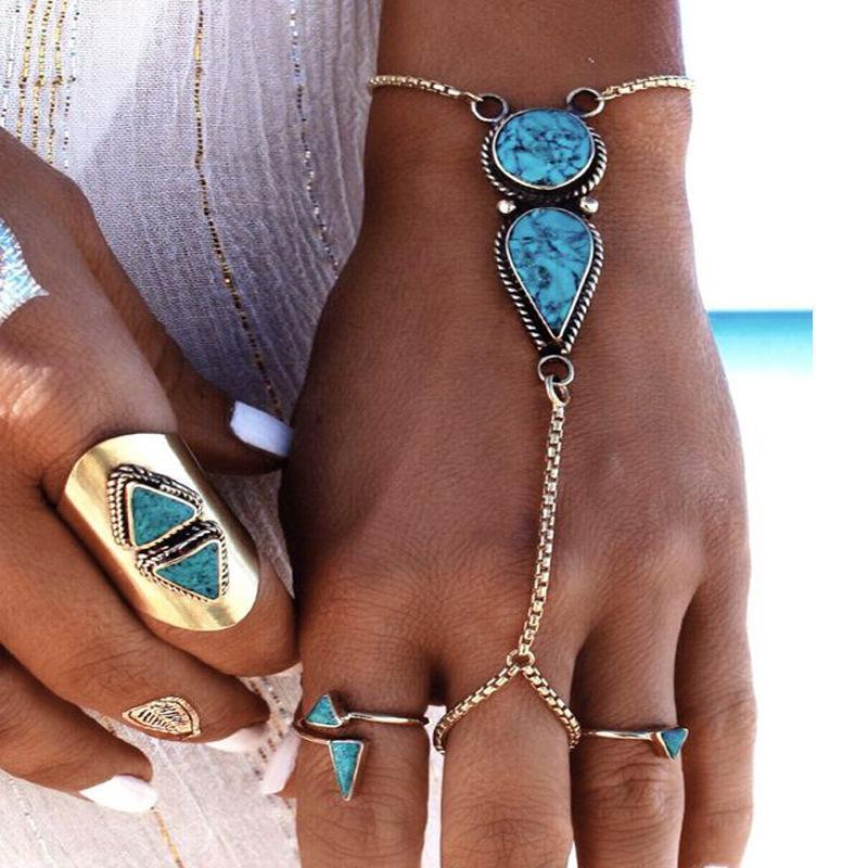 Bohemian jewelry beach simple ethnic turquoise chain bracelet jewelry