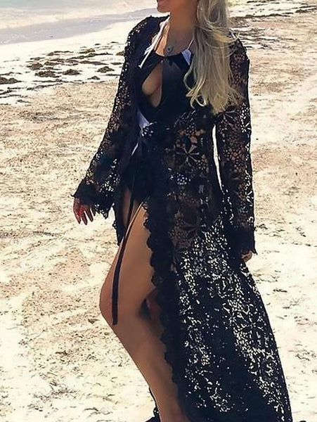 Sexy Lace Long Sleeve Cardigan Bikini Swimwear Cover Up