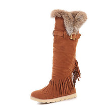 Load image into Gallery viewer, Flat high boots round fringed frosted casual snow boots large size women s boots
