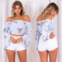 Load image into Gallery viewer, Off Shoulder Print Long Sleeve Casual Tops Shirts Blouse
