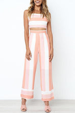 Load image into Gallery viewer, Pink Stripe Tops Wide Leg Pants Sets
