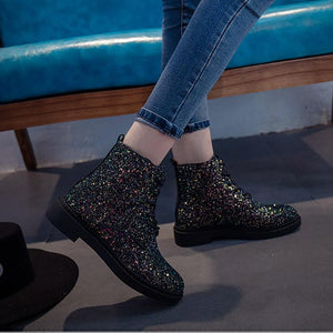 Autumn Sequin PU Strap Low Tube Martin Boots