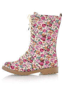 Women Floral Martin Low-heel Boots Shoes