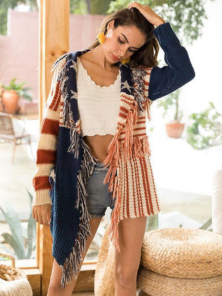 Knit Tassel Long Sleeve Cardigan Tops