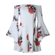 Load image into Gallery viewer, Floral Print Off Shoulder Flared Sleeve Boho Rompers
