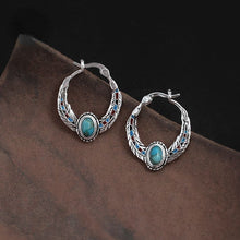Load image into Gallery viewer, Blue 925 Silver Vintage Ethnic Style Feather Enamel Turquoise Earring Literature Tibetan Earrings
