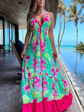 Load image into Gallery viewer, Summer women&#39;s fashion print V-neck slip dress
