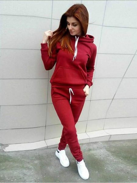 Autumn Winter Suit Casual  Women's Suit Loose Patchwork Hoodies and Long Pants 2 Pcs  Lantern Sleeve Big Size Female Sets