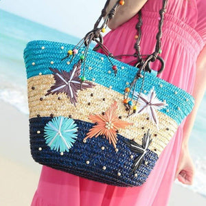 Bohemia Starfish Embroidery Seaside Holiday Beach Straw Shoulder Bag