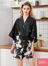 Load image into Gallery viewer, Silk Crane Pajama Girl Summer Mid Sleeve Bride Morning Robe Big Yard Home Robe Bathrobe
