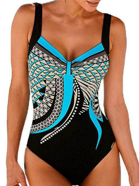 Swimwear sling retro printed ladies jumpsuit sexy backless swimsuit.