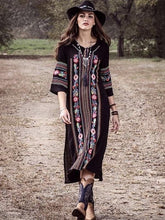 Load image into Gallery viewer, New Rayon Embroidered Mid-length-sleeved Beach Skirt Holiday Long Dress
