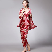 Load image into Gallery viewer, Silk Pajamas Ladies Spring and Summer Dragon Printed Silk Home Dress Three Pack
