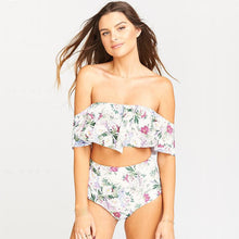 Load image into Gallery viewer, Strapless High Waist Floral Printed Off-the-shoulder Ruffled Swimsuit
