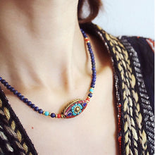 Load image into Gallery viewer, Nepalese Tibetan jewelry Bohemian necklace female clavicle chain bracelet brass lapis lazuli retro ethnic style
