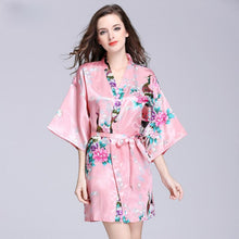 Load image into Gallery viewer, Silk nightgown women's summer mid sleeve peacock pajamas bathrobe large size home clothes 1
