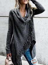 Load image into Gallery viewer, Knit Long Sleeve Tassel Irregular Sweater
