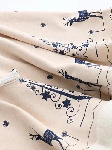 Xmas Women loose cloak type tassel lace up hoodies jackets bohemian Christmas print cape coat 2017 new