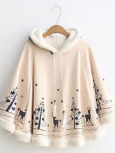 Load image into Gallery viewer, Xmas Women loose cloak type tassel lace up hoodies jackets bohemian Christmas print cape coat 2017 new
