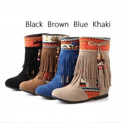 Autumn and winter new foreign trade large size short Boots fringed women s boots increased color short tube beaded frosted boots