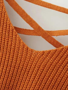 Fashion Solid Color V-neck Halterback Bandage Sweater Tops