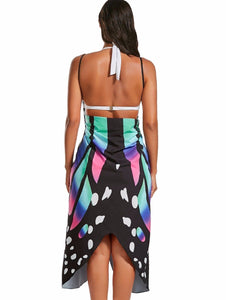 Butterfly Print Sexy Backless Beach One-piece Cover-up Dress