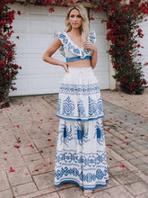 Load image into Gallery viewer, Print V Neck Sleeveless Tops High Waist Skirt 2 Pieces Set
