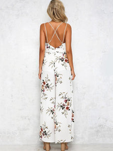 Floral Backless Split Jumpsuit Rompers