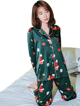 Load image into Gallery viewer, Women's printed silk pajamas set long-sleeved trousers ice silk casual homewear.
