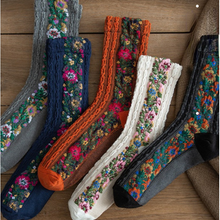Load image into Gallery viewer, Retro socks women&#39;s tube socks ethnic style literary forest floral Japanese pile stockings stockings
