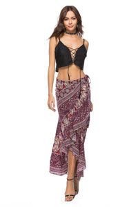 Print Bohemia High Waist Irregular Skirt