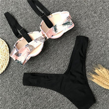 Load image into Gallery viewer, Printed Steel Plate Gathered Split Swimsuit Bikini
