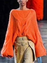 Load image into Gallery viewer, Cosmicchic Runway Loose Knit Mohair Sweater Large Lantern Sleeve Pullover Twist Sweater
