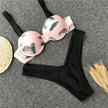 Load image into Gallery viewer, Printed Steel Plate Gathered Split Swimsuit Bikini
