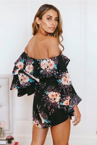 Flower Print Off Shoulder Beach Rompers