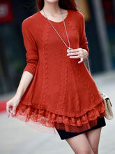 Load image into Gallery viewer, Women Long Sleeve Lace Stitching Pure Color Knitted Sweaters
