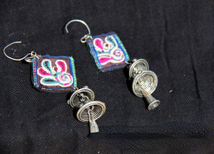 Handmade Embroidered Old Silver Retro National Style Earrings