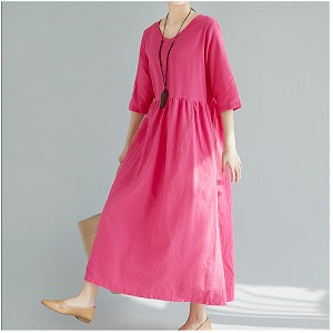 Solid Color Short Sleeve Loose Casual Maxi Dress