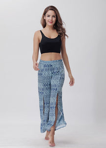 Summer Trousers with Split Legs and Horn Printed Trousers Yoga Pants Casual Loose Leisure Pants