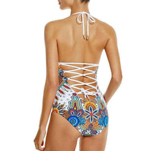 Load image into Gallery viewer, Siamese Print Gathered Multi-Rope Backless Sexy Swimwear

