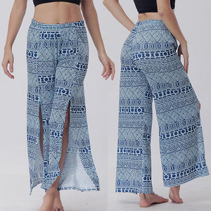 Summer Trousers with Split Legs and Horn Printed Trousers Yoga Pants Casual Loose Leisure Pants