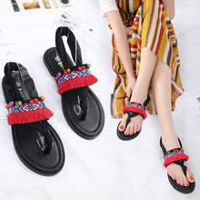 Load image into Gallery viewer, Bohemian Tasseled Flat Heel Sandals Clip Toe  Shoes
