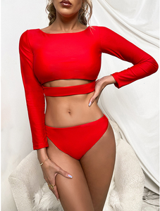 Bikini long sleeve wetsuit solid color swimsuit sexy swimsuit high fork bikini