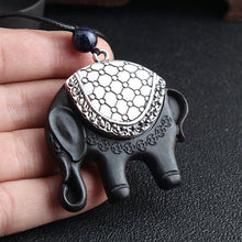 Load image into Gallery viewer, Versatile ethnic style retro black sandalwood elephant pendant with simple wax rope pendant
