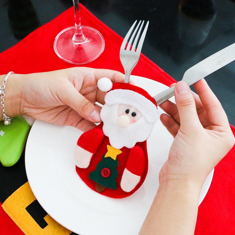 Santa Claus Snowman Knifes Forks Bag Christmas Party Decoration