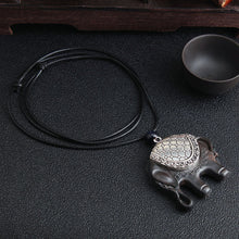 Load image into Gallery viewer, Versatile ethnic style retro black sandalwood elephant pendant with simple wax rope pendant
